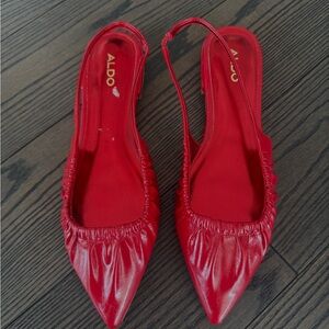ALDO Red Pointed Slingback Flats with Ruched Vamp
